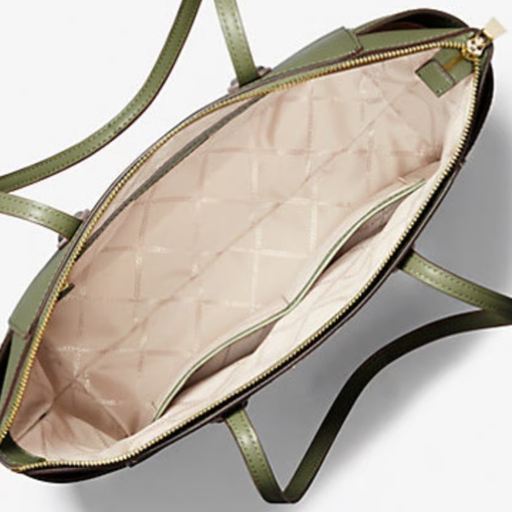 Michael Kors Green Leather MARILYN  Tote with Signature Charm NWT - Picture 2 of 11